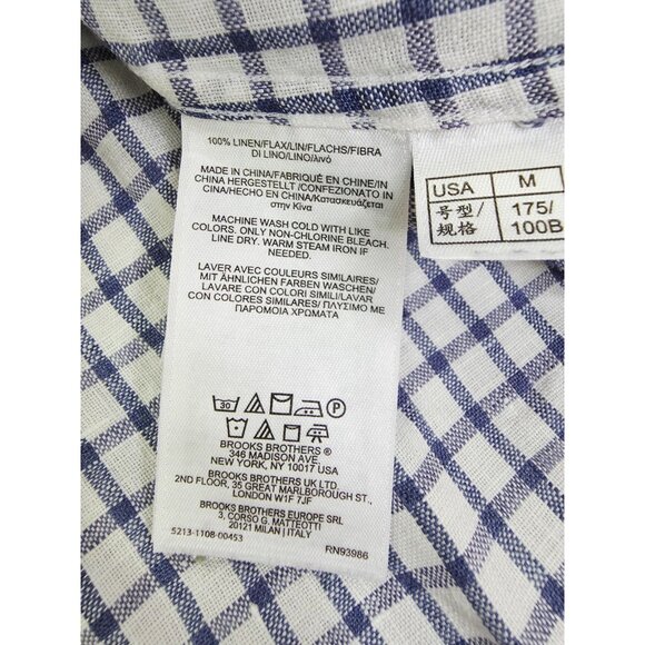 Brooks Brothers Regent Size Medium Men White Blue Check Baird Mcnutt Irish Linen - Picture 7 of 10